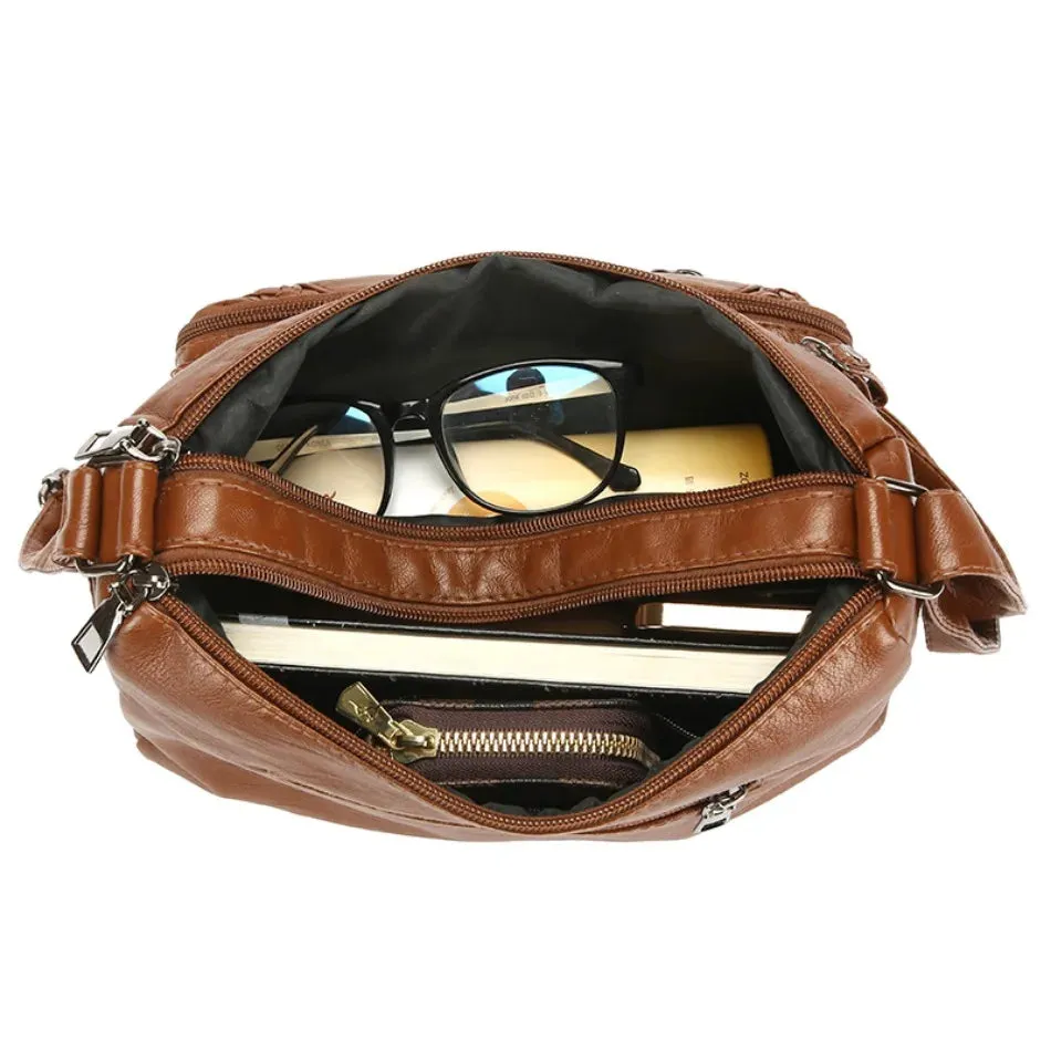 Retro Soft Pu Leather Crossbody Bags for Women 2025 Female Multi Pocket Shoulder Bag Purses and Handbags Designer Messenger Sac