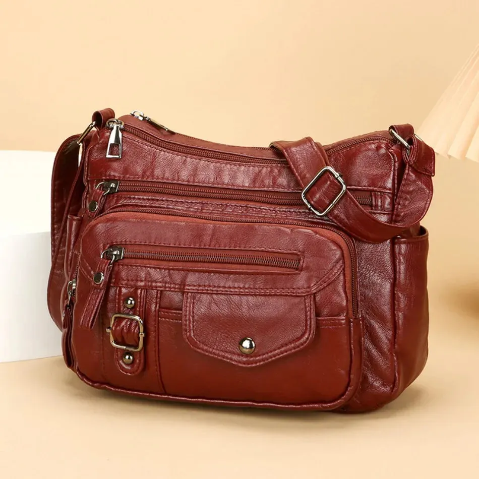 Retro Soft Pu Leather Crossbody Bags for Women 2025 Female Multi Pocket Shoulder Bag Purses and Handbags Designer Messenger Sac
