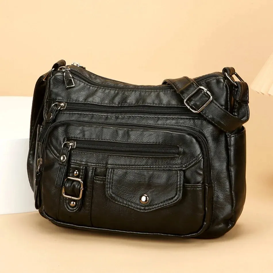 Retro Soft Pu Leather Crossbody Bags for Women 2025 Female Multi Pocket Shoulder Bag Purses and Handbags Designer Messenger Sac