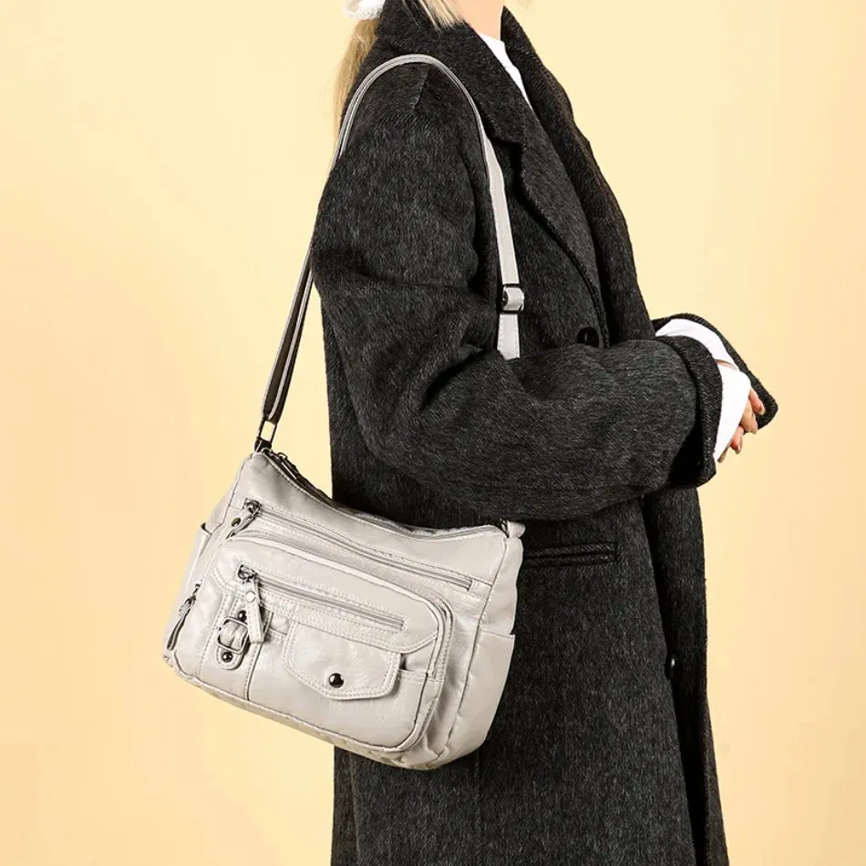 Retro Soft Pu Leather Crossbody Bags for Women 2025 Female Multi Pocket Shoulder Bag Purses and Handbags Designer Messenger Sac