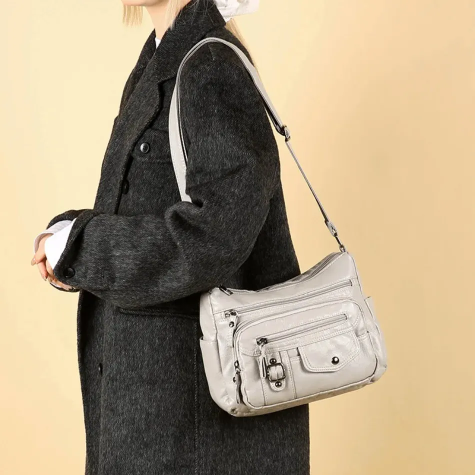 Retro Soft Pu Leather Crossbody Bags for Women 2025 Female Multi Pocket Shoulder Bag Purses and Handbags Designer Messenger Sac