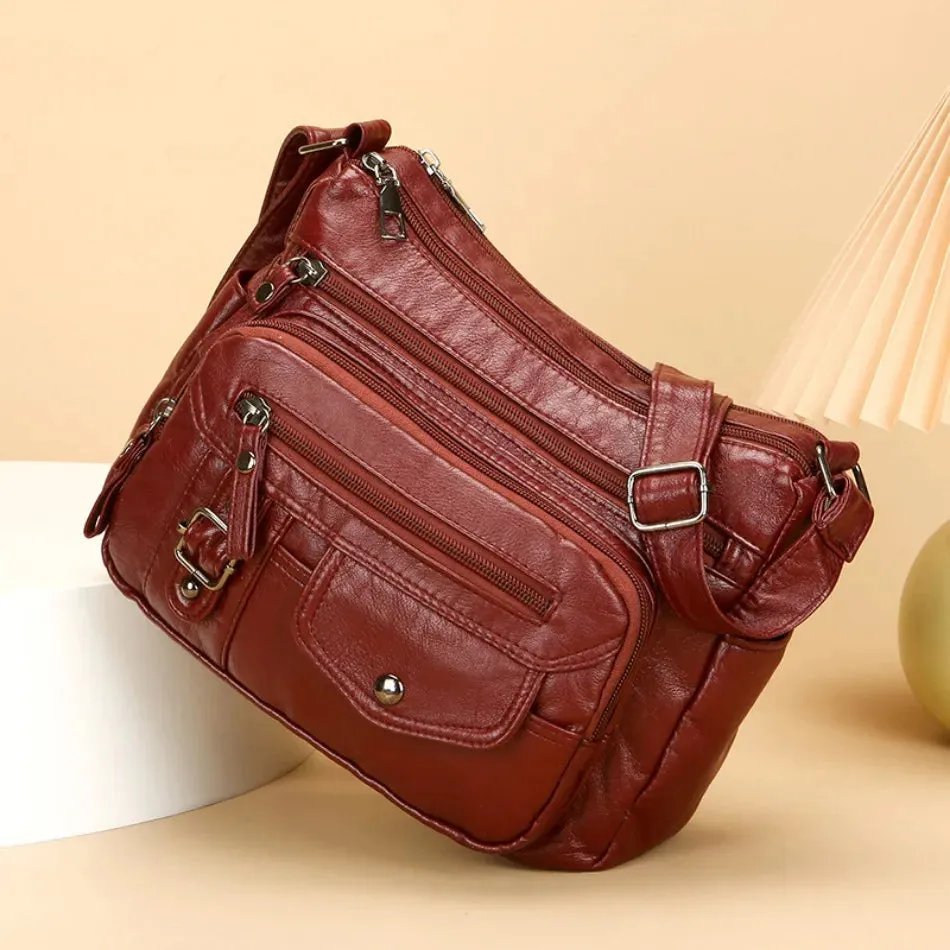 Retro Soft Pu Leather Crossbody Bags for Women 2025 Female Multi Pocket Shoulder Bag Purses and Handbags Designer Messenger Sac