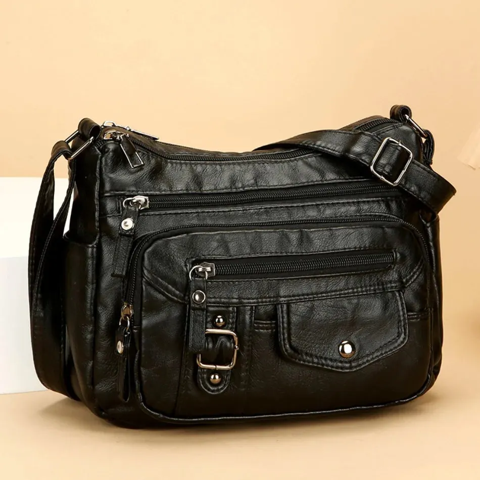 Retro Soft Pu Leather Crossbody Bags for Women 2025 Female Multi Pocket Shoulder Bag Purses and Handbags Designer Messenger Sac