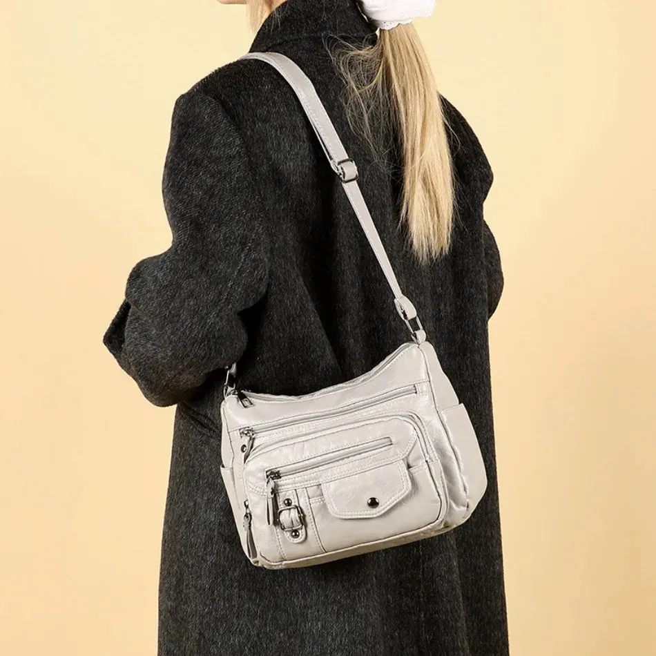 Retro Soft Pu Leather Crossbody Bags for Women 2025 Female Multi Pocket Shoulder Bag Purses and Handbags Designer Messenger Sac