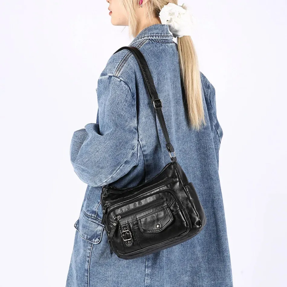 Retro Soft Pu Leather Crossbody Bags for Women 2025 Female Multi Pocket Shoulder Bag Purses and Handbags Designer Messenger Sac