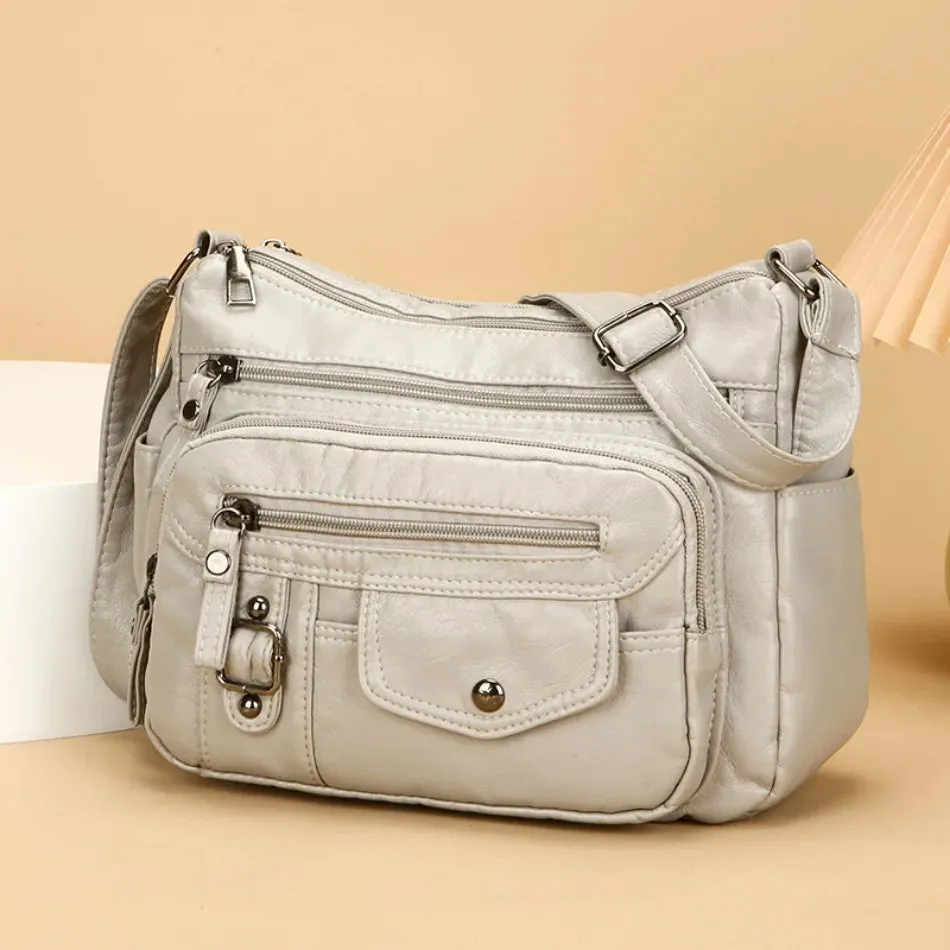 Retro Soft Pu Leather Crossbody Bags for Women 2025 Female Multi Pocket Shoulder Bag Purses and Handbags Designer Messenger Sac