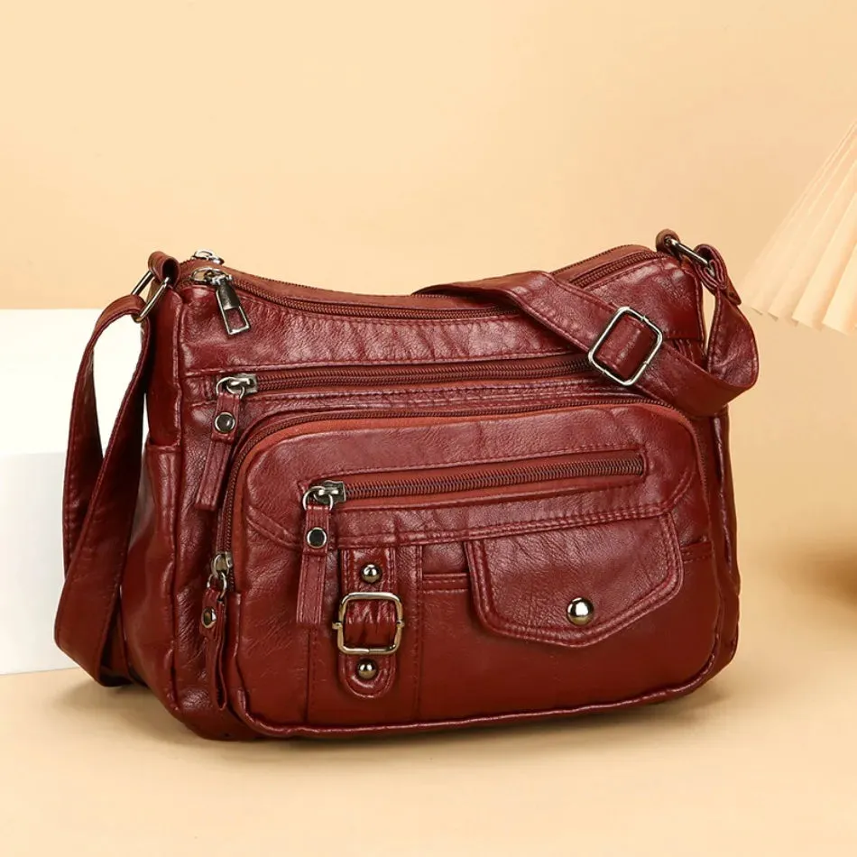 Retro Soft Pu Leather Crossbody Bags for Women 2025 Female Multi Pocket Shoulder Bag Purses and Handbags Designer Messenger Sac