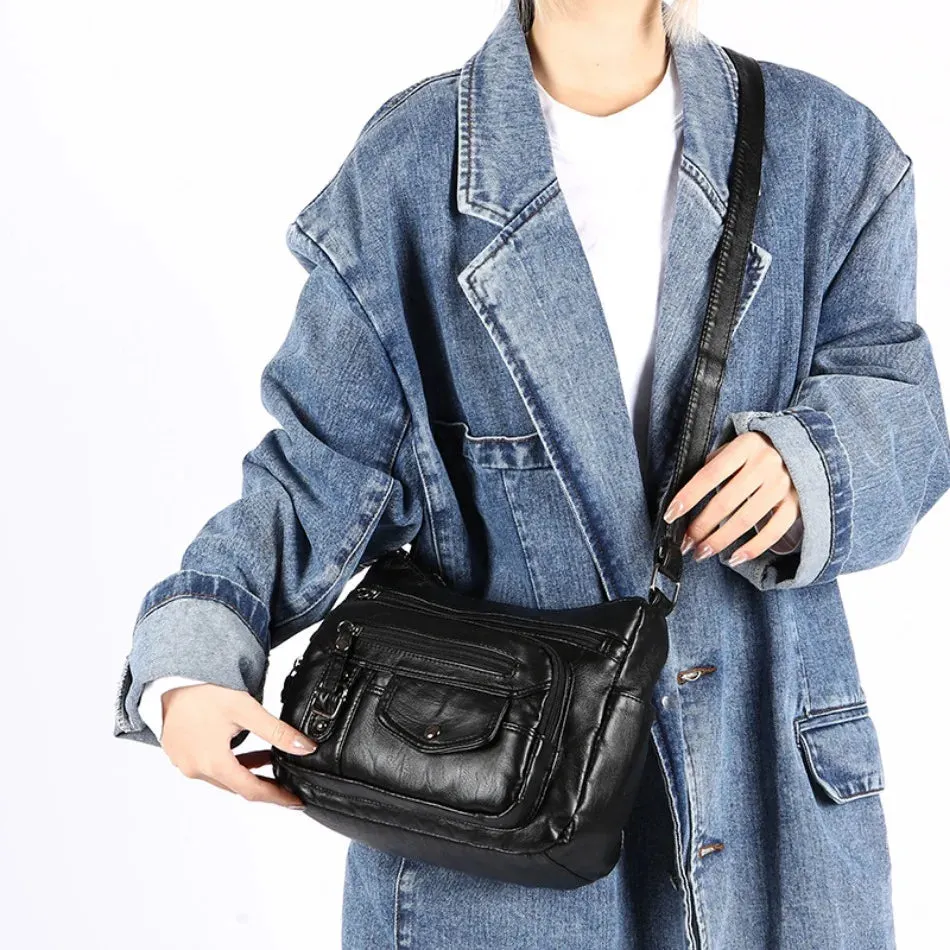 Retro Soft Pu Leather Crossbody Bags for Women 2025 Female Multi Pocket Shoulder Bag Purses and Handbags Designer Messenger Sac