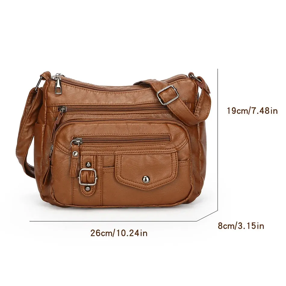Retro Soft Pu Leather Crossbody Bags for Women 2025 Female Multi Pocket Shoulder Bag Purses and Handbags Designer Messenger Sac