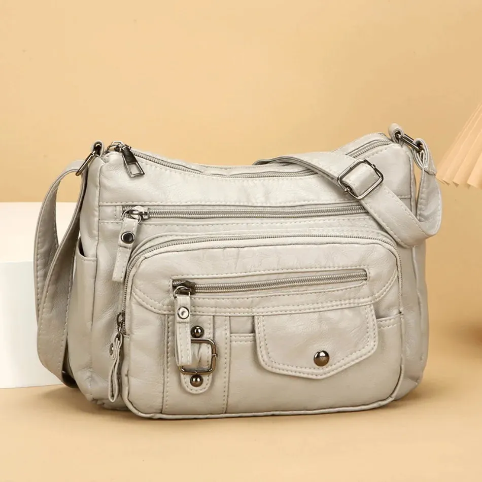 Retro Soft Pu Leather Crossbody Bags for Women 2025 Female Multi Pocket Shoulder Bag Purses and Handbags Designer Messenger Sac