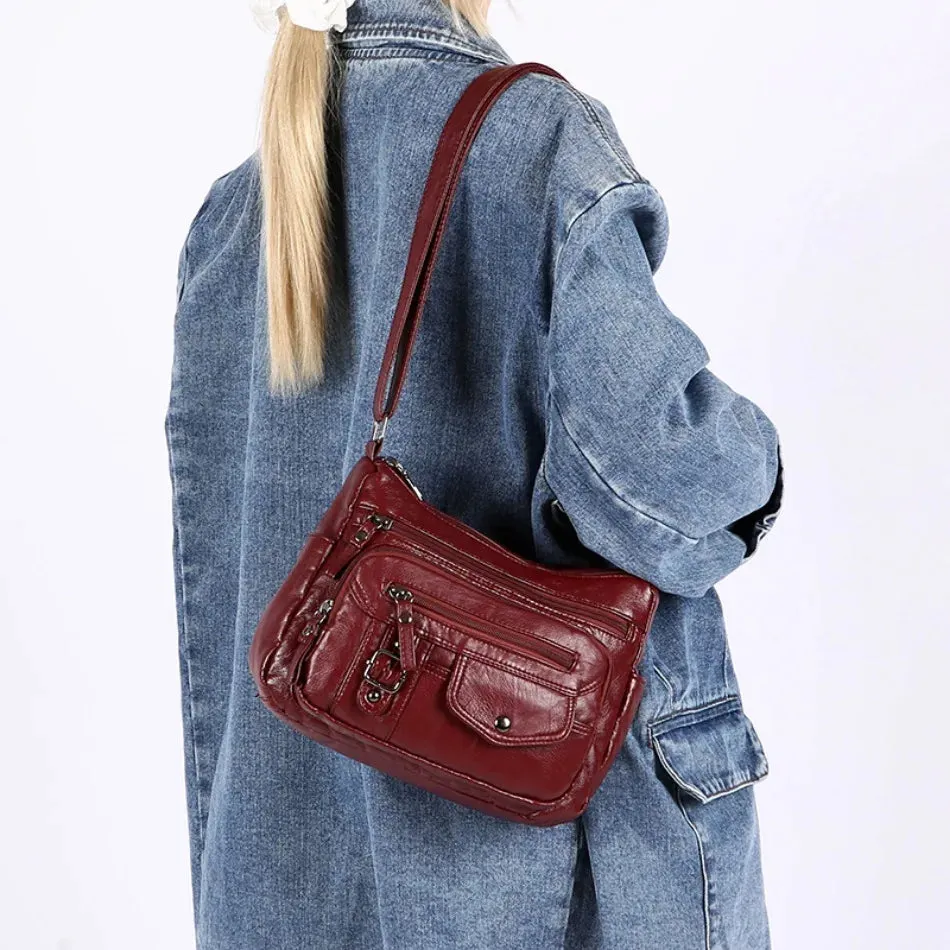 Retro Soft Pu Leather Crossbody Bags for Women 2025 Female Multi Pocket Shoulder Bag Purses and Handbags Designer Messenger Sac