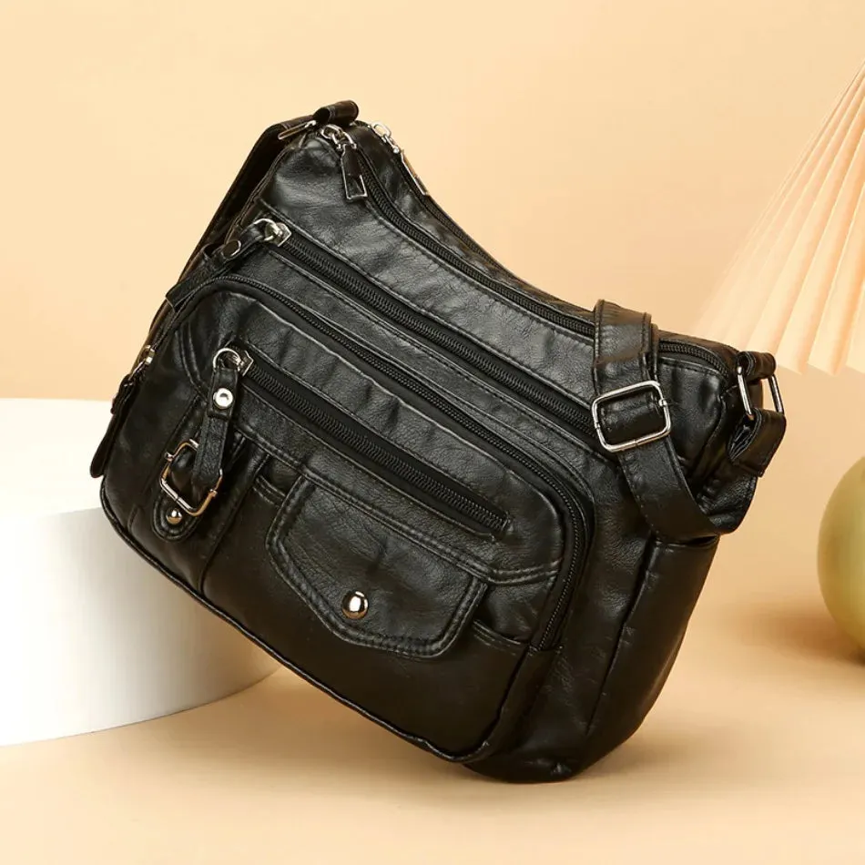 Retro Soft Pu Leather Crossbody Bags for Women 2025 Female Multi Pocket Shoulder Bag Purses and Handbags Designer Messenger Sac