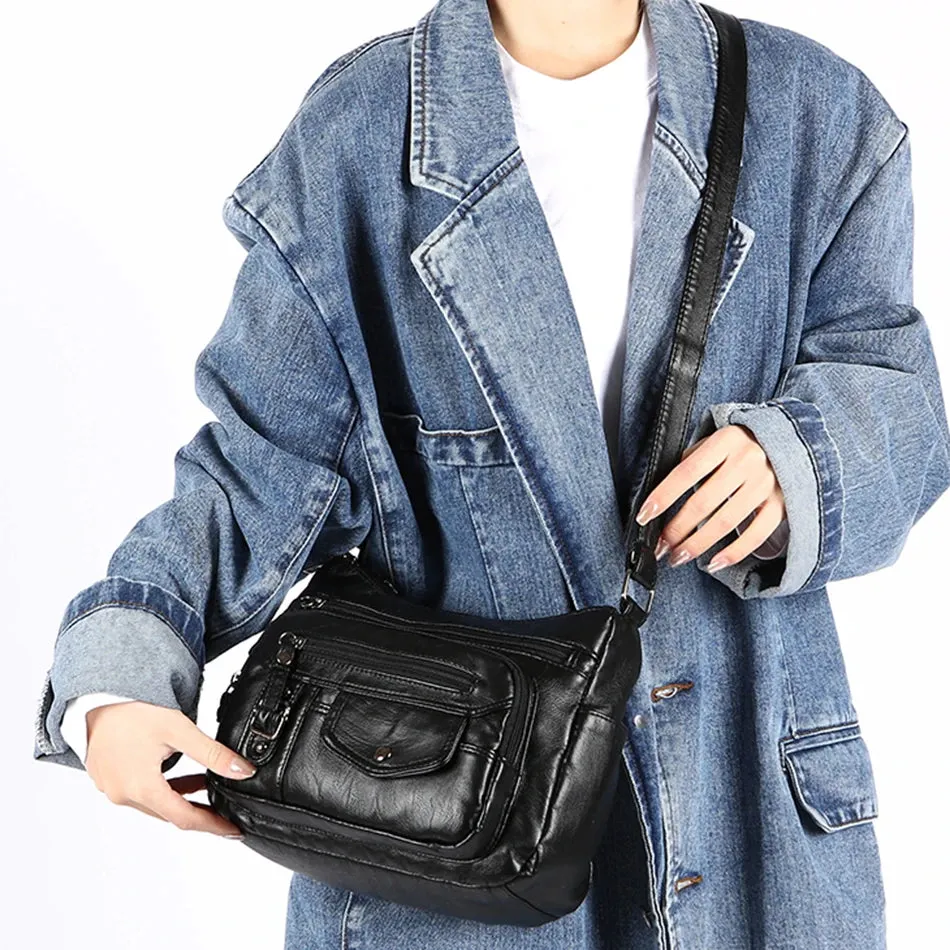 Retro Soft Pu Leather Crossbody Bags for Women 2025 Female Multi Pocket Shoulder Bag Purses and Handbags Designer Messenger Sac