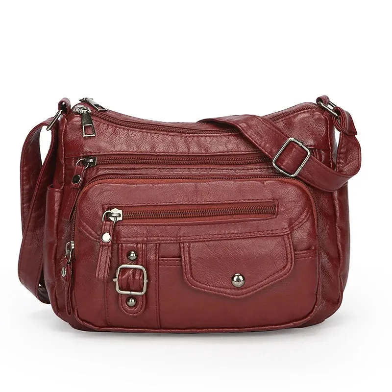 Retro Soft Pu Leather Crossbody Bags for Women 2025 Female Multi Pocket Shoulder Bag Purses and Handbags Designer Messenger Sac