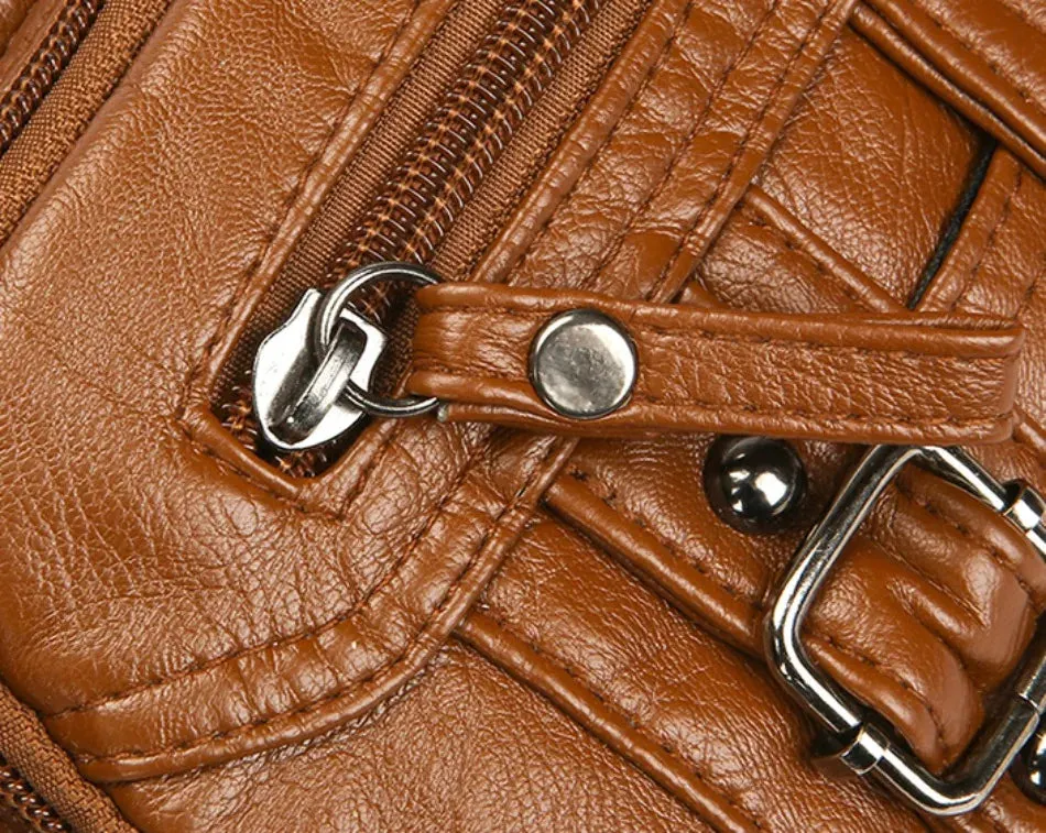 Retro Soft Pu Leather Crossbody Bags for Women 2025 Female Multi Pocket Shoulder Bag Purses and Handbags Designer Messenger Sac