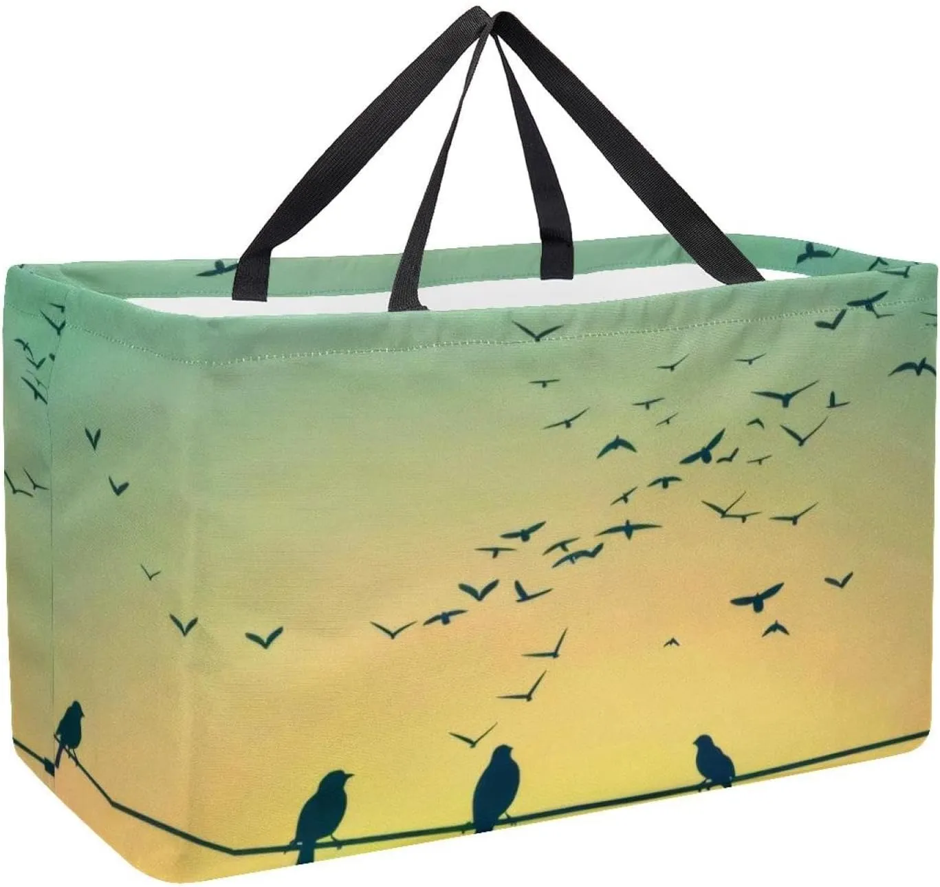 Reusable Grocery Bag Heavy Duty Shopping Tote Bag Foldable with Reinforced Handle, Spring Nature Sparrow Birds Silhouettes