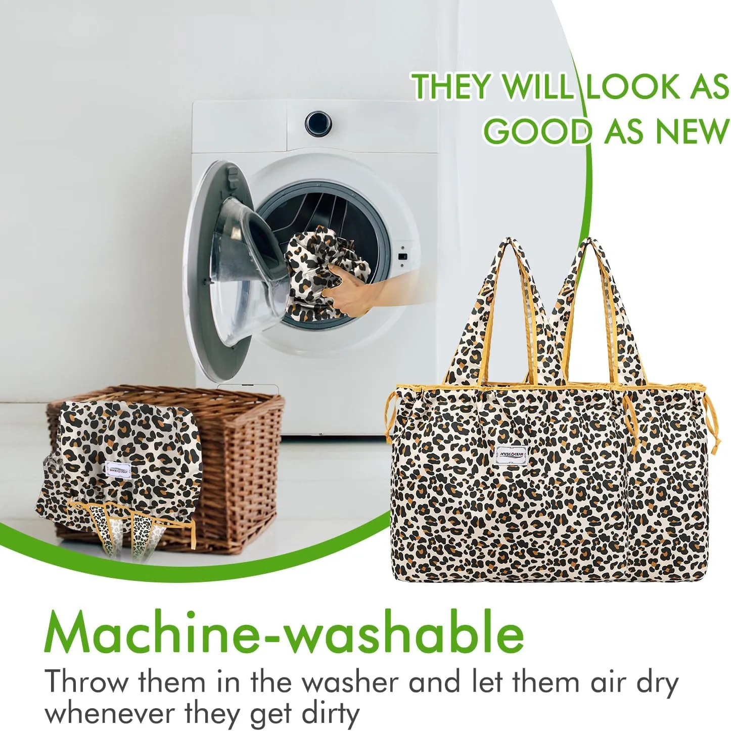Reusable Grocery Bags, Colorful Shopping Bags,Machine Washable,Foldable,Durable,Lightweight,Set of 2 (Leopard)