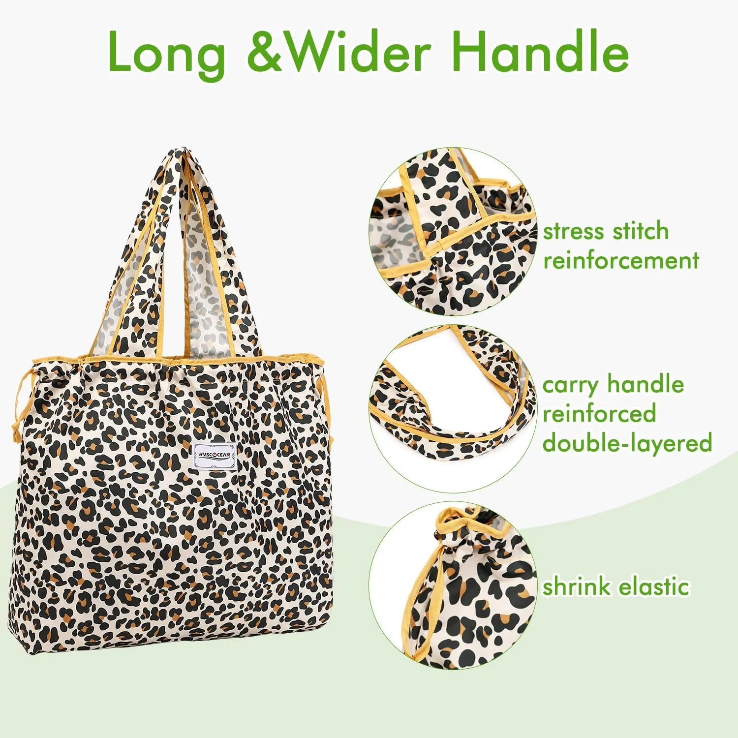 Reusable Grocery Bags, Colorful Shopping Bags,Machine Washable,Foldable,Durable,Lightweight,Set of 2 (Leopard)