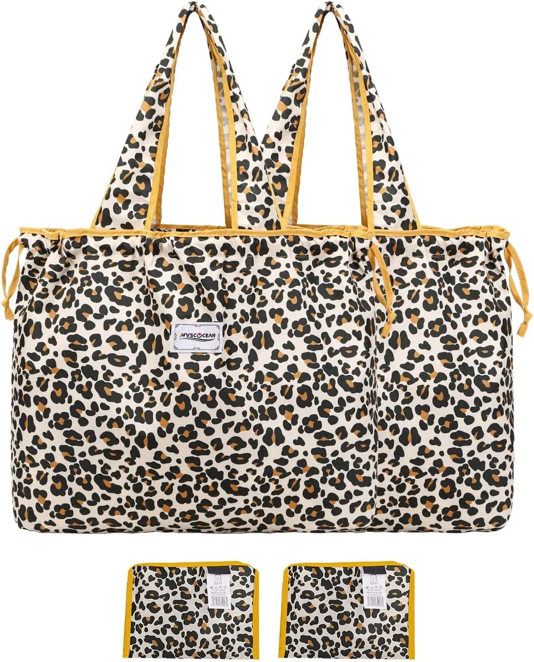 Reusable Grocery Bags, Colorful Shopping Bags,Machine Washable,Foldable,Durable,Lightweight,Set of 2 (Leopard)