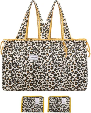 Reusable Grocery Bags, Colorful Shopping Bags,Machine Washable,Foldable,Durable,Lightweight,Set of 2 (Leopard)