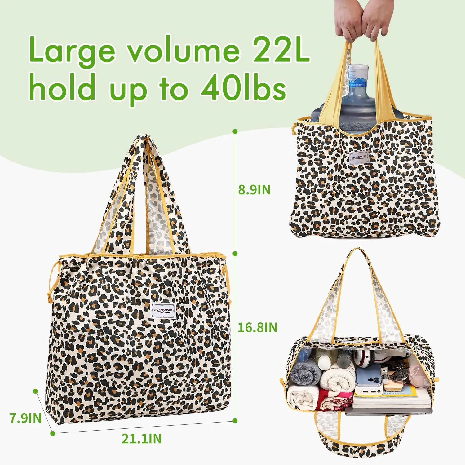 Reusable Grocery Bags, Colorful Shopping Bags,Machine Washable,Foldable,Durable,Lightweight,Set of 2 (Leopard)