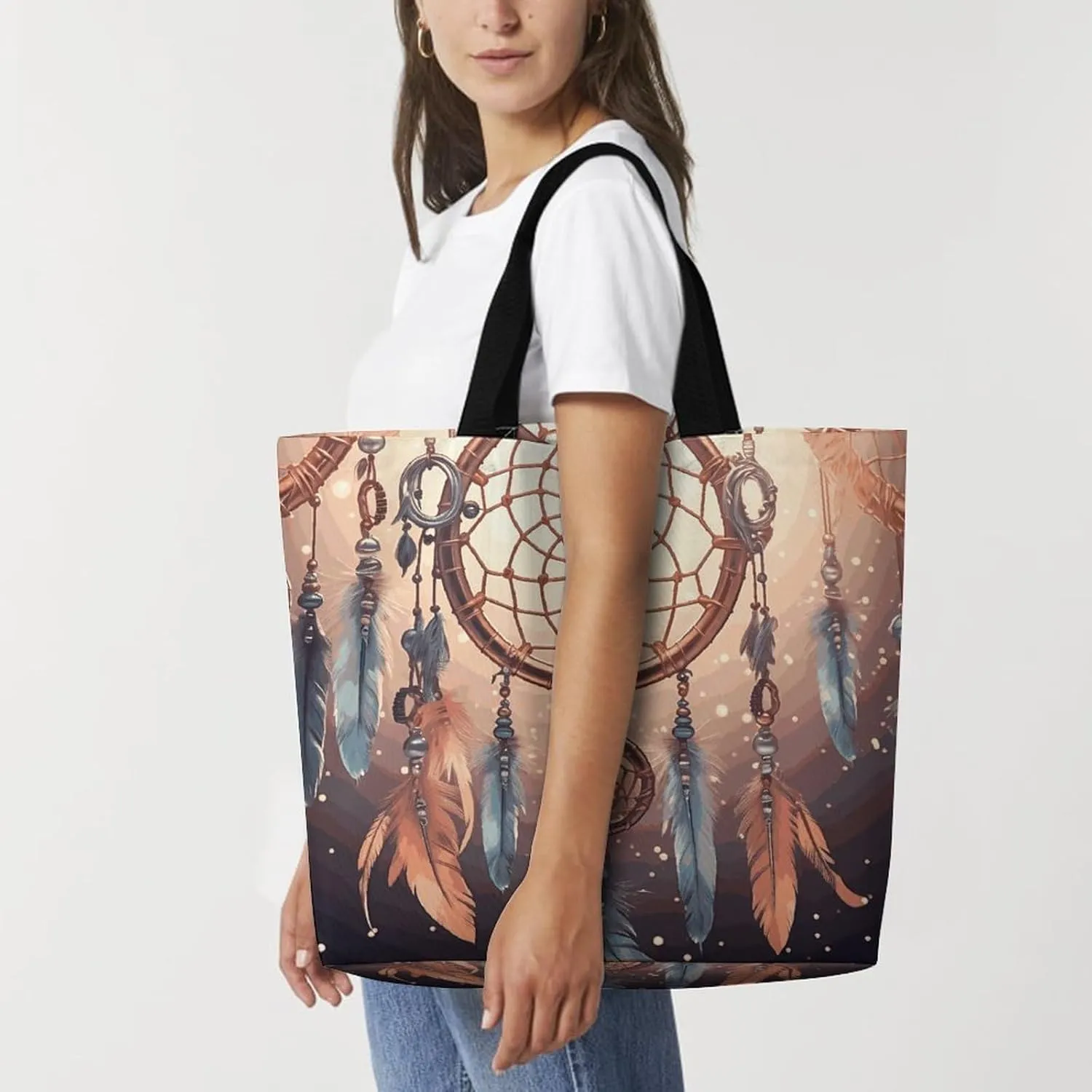 Reusable Grocery Bags Tote Bag Native American Dream Catcher Shopping Bags Heavy Duty Washable