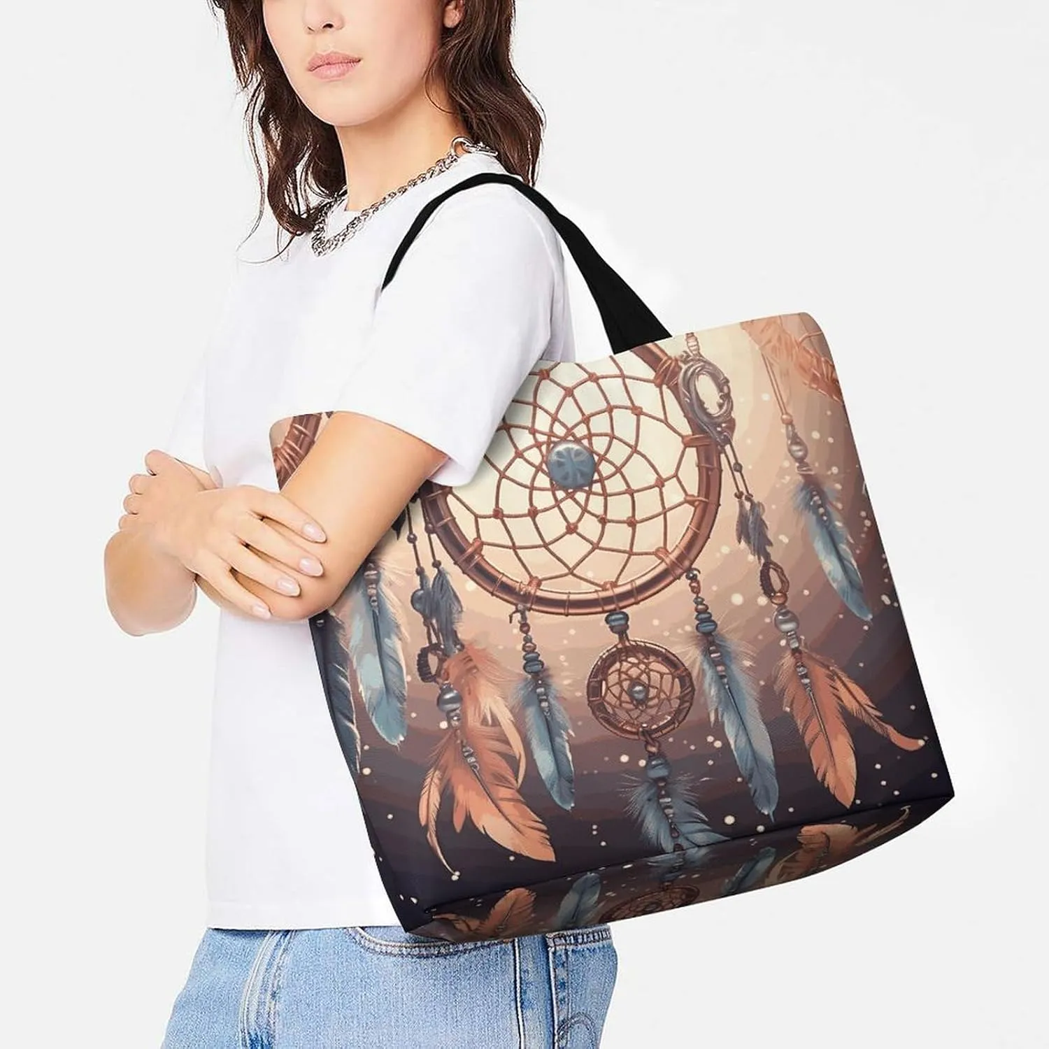 Reusable Grocery Bags Tote Bag Native American Dream Catcher Shopping Bags Heavy Duty Washable