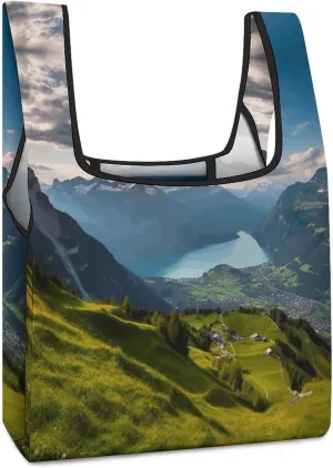 Reusable Grocery Bags,Switzerland Alps Print Lightweight Shopping Bags,Gift Tote Grocery Bags,Foldable Grocery Shopping Tote Bag
