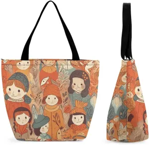 Reusable Shopping Bags for Women Large Grocery Bags Travel Tote Bags Cartoon Pictures Shoulder Bag for Work