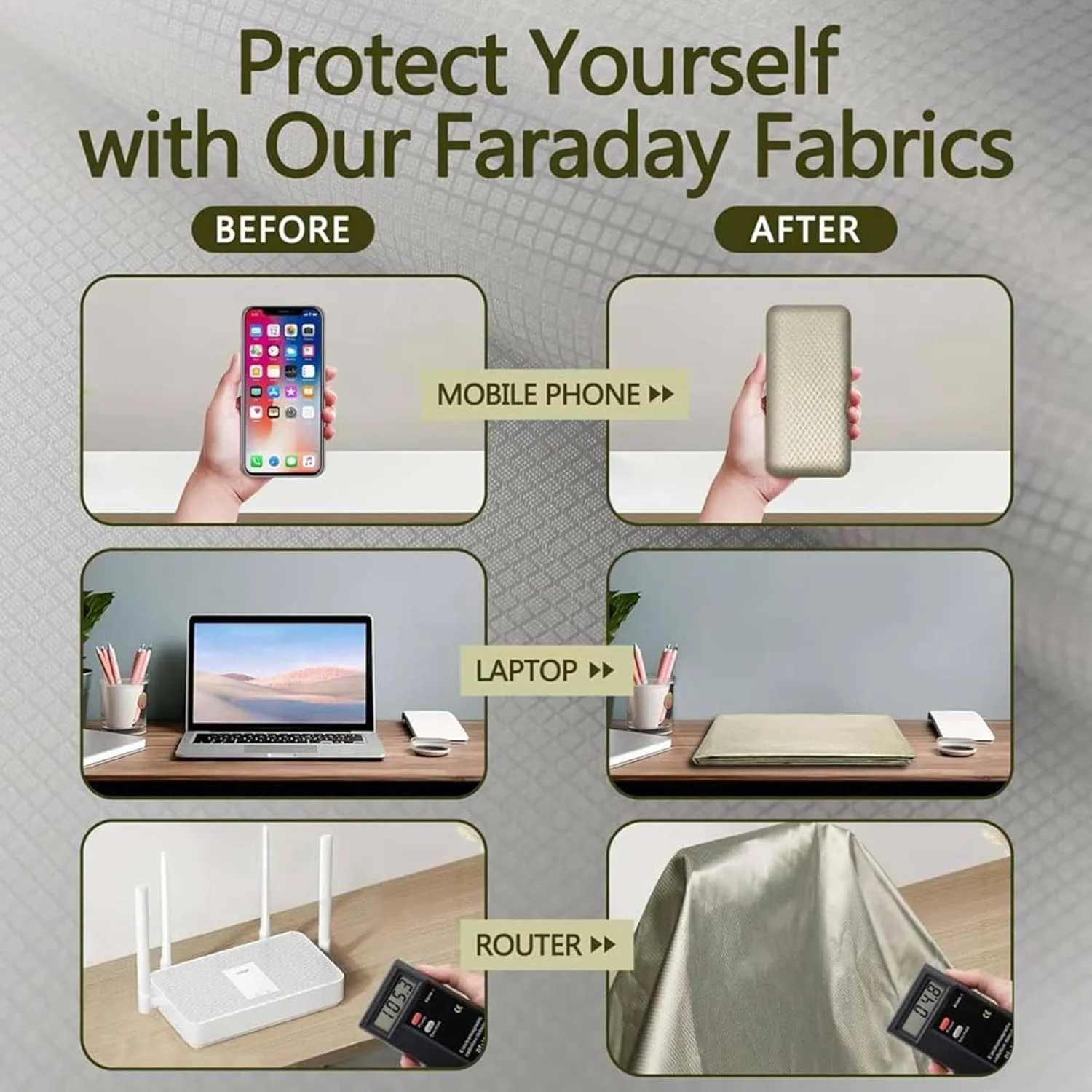 RF Faraday Fabric Faraday Bag Cloth Reduce EMF/EMI Protection Shielding-Block WiFi for Radiowave Microwave, Electromagnetic Fields,gold-2x1.1m