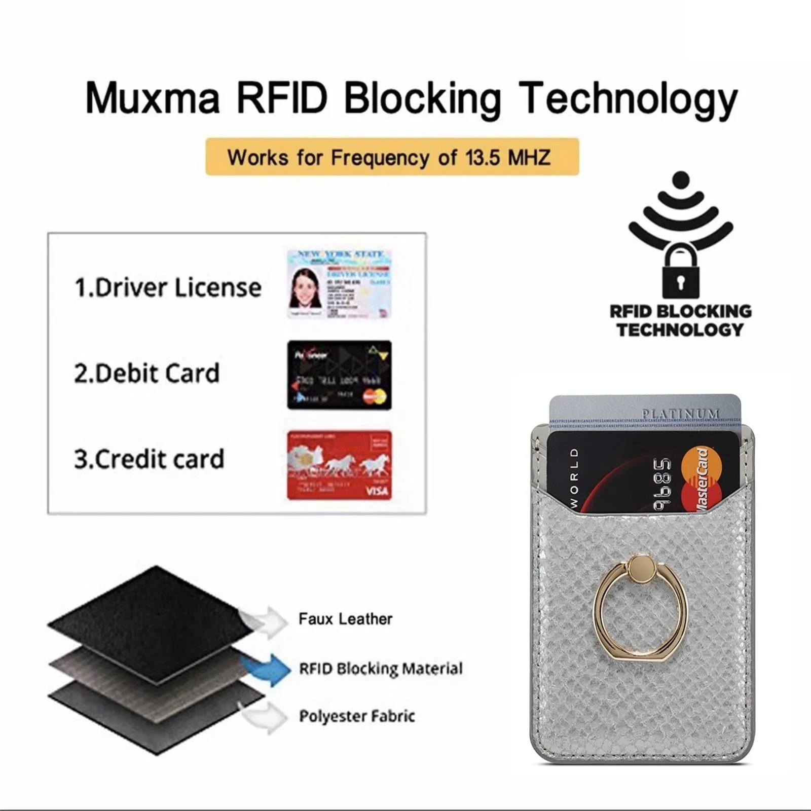 Rfid Snake Texture Phone Card Bag With Ring Fits Most Phones