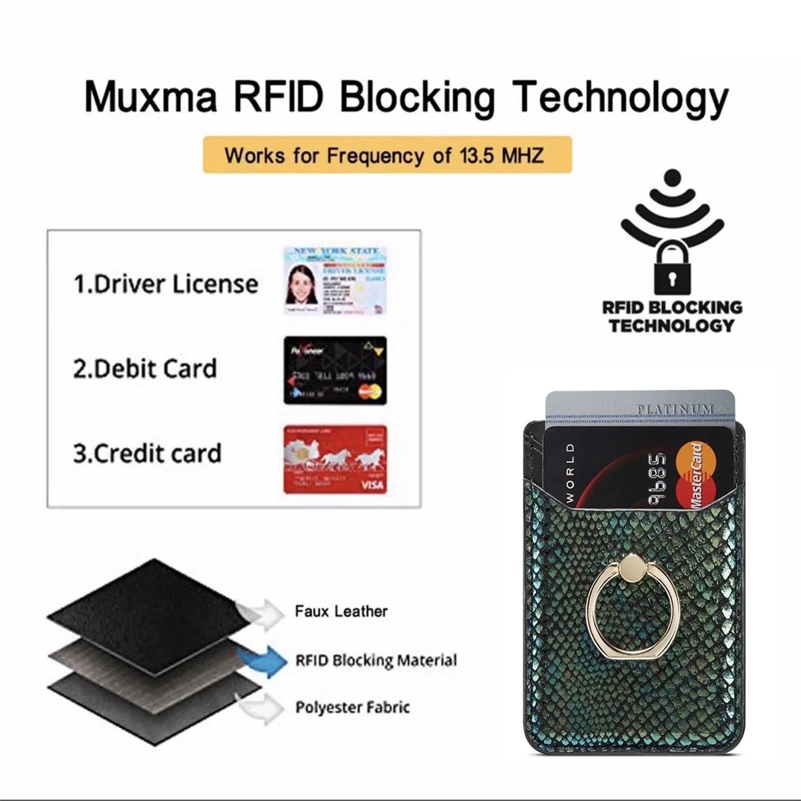 Rfid Snake Texture Phone Card Bag With Ring Fits Most Phones
