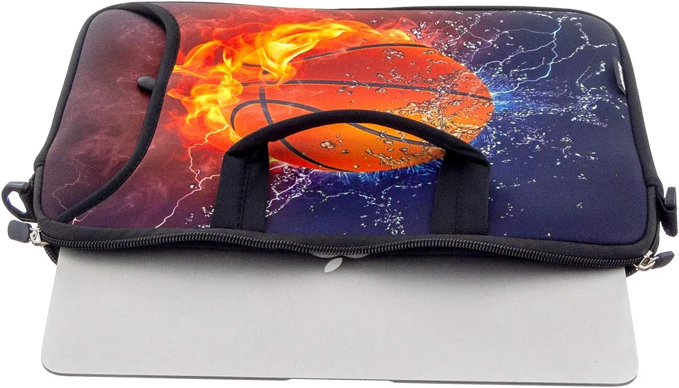 RICHEN 17 inch Laptop Shoulder Bag Carrying Case Computer PC Cover Pouch with Handle Fits 15.6/16/17/17.3/17.4 inch Laptop Notebook (16-17.3 inch, Basketball Fire)