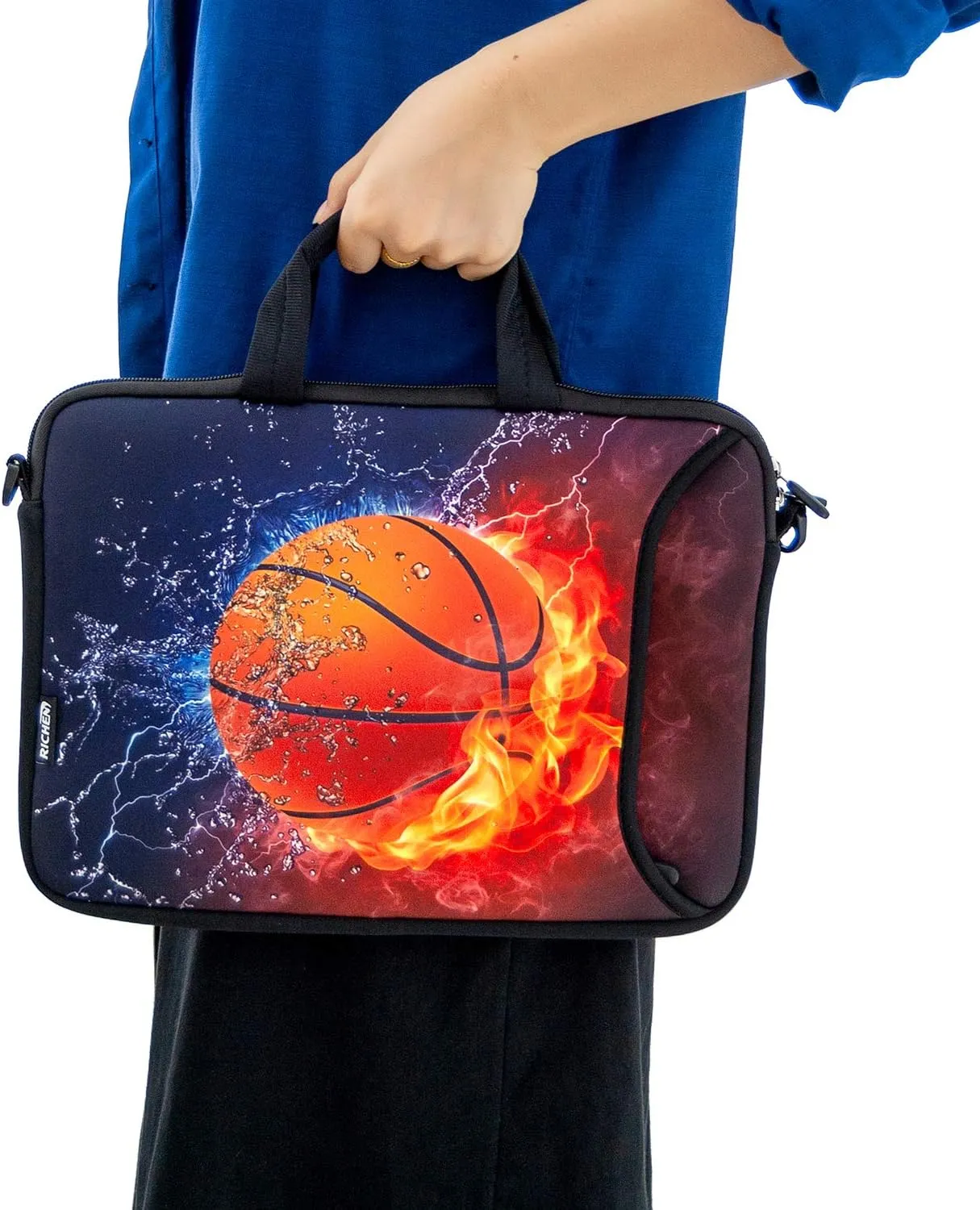 RICHEN 17 inch Laptop Shoulder Bag Carrying Case Computer PC Cover Pouch with Handle Fits 15.6/16/17/17.3/17.4 inch Laptop Notebook (16-17.3 inch, Basketball Fire)