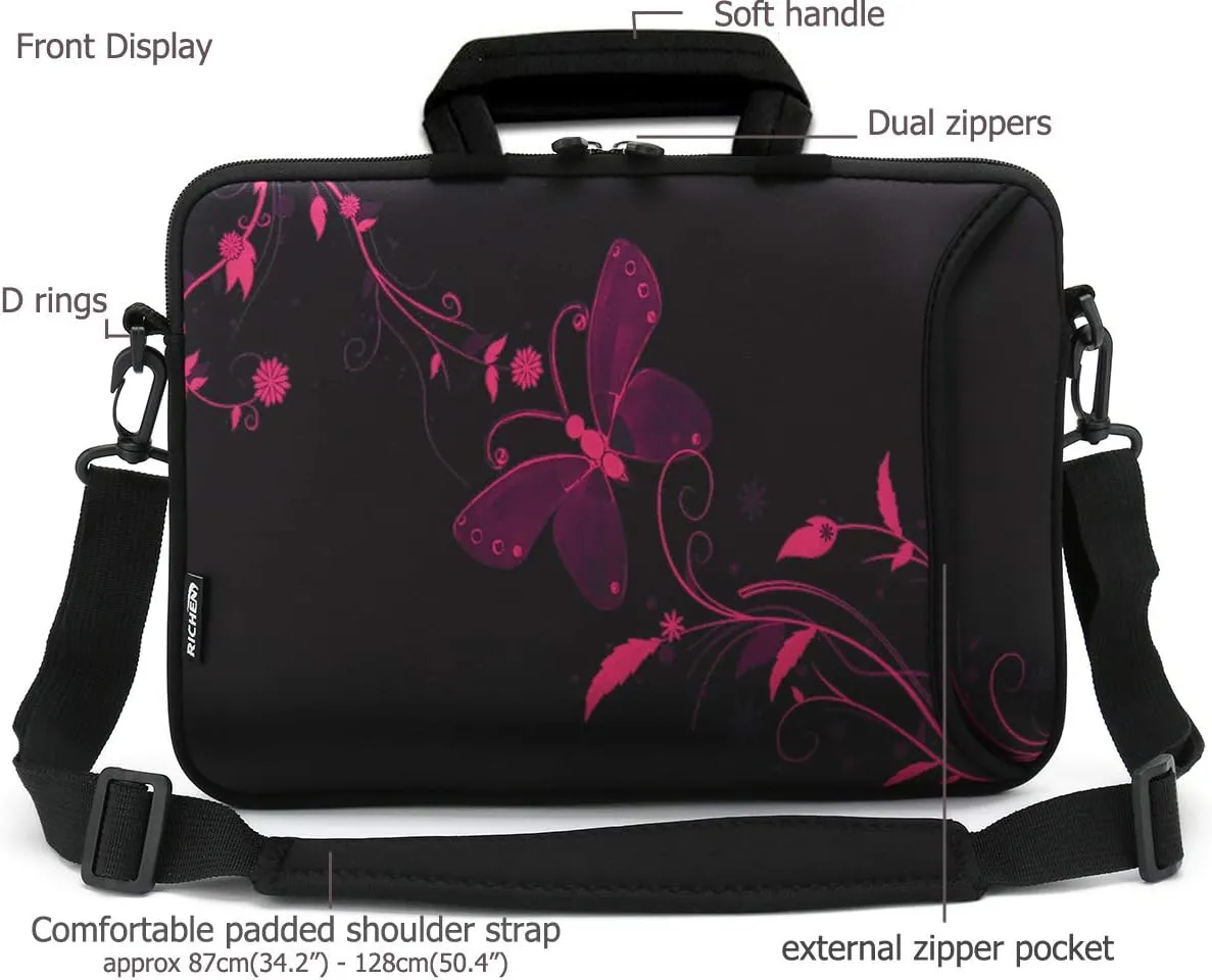 RICHEN 17 inch Laptop Shoulder Bag Carrying Case PC Cover Pouch with Handle Fits 15.6/16/17/17.3/17.4 inch Notebook (16-17.3 inch, Nice Butterfly)