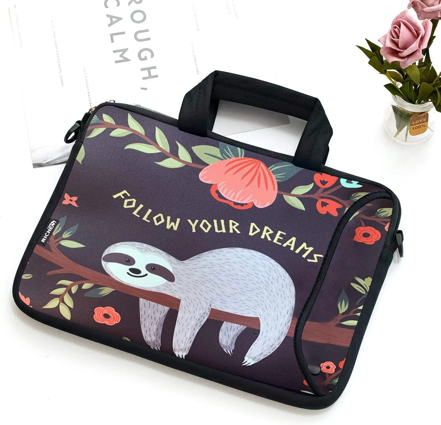 RICHEN 9.7 10 10.1 10.2 inches Messenger Bag Carrying Case with Handle Accessory Pocket Fits 7 to 10-Inch Laptops/Notebook/ebooks/Kids Pad (7-10.2 inch, Sloth)
