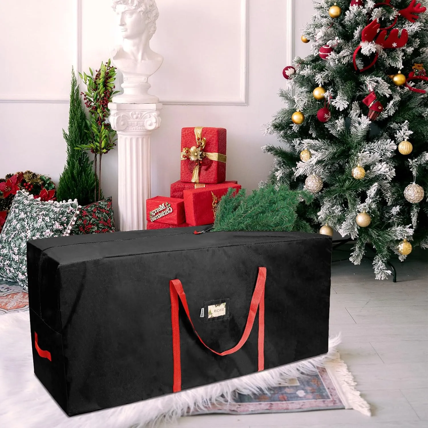 RICHIE Christmas Tree Storage Bag 9 ft, Fits Up to 9 Foot Artificial Trees, 600D Oxford Tear-proof Xmas Tree Bag, Reinforced Handles & Zippered & Durable, Holiday Decoration Storage Bags, Black