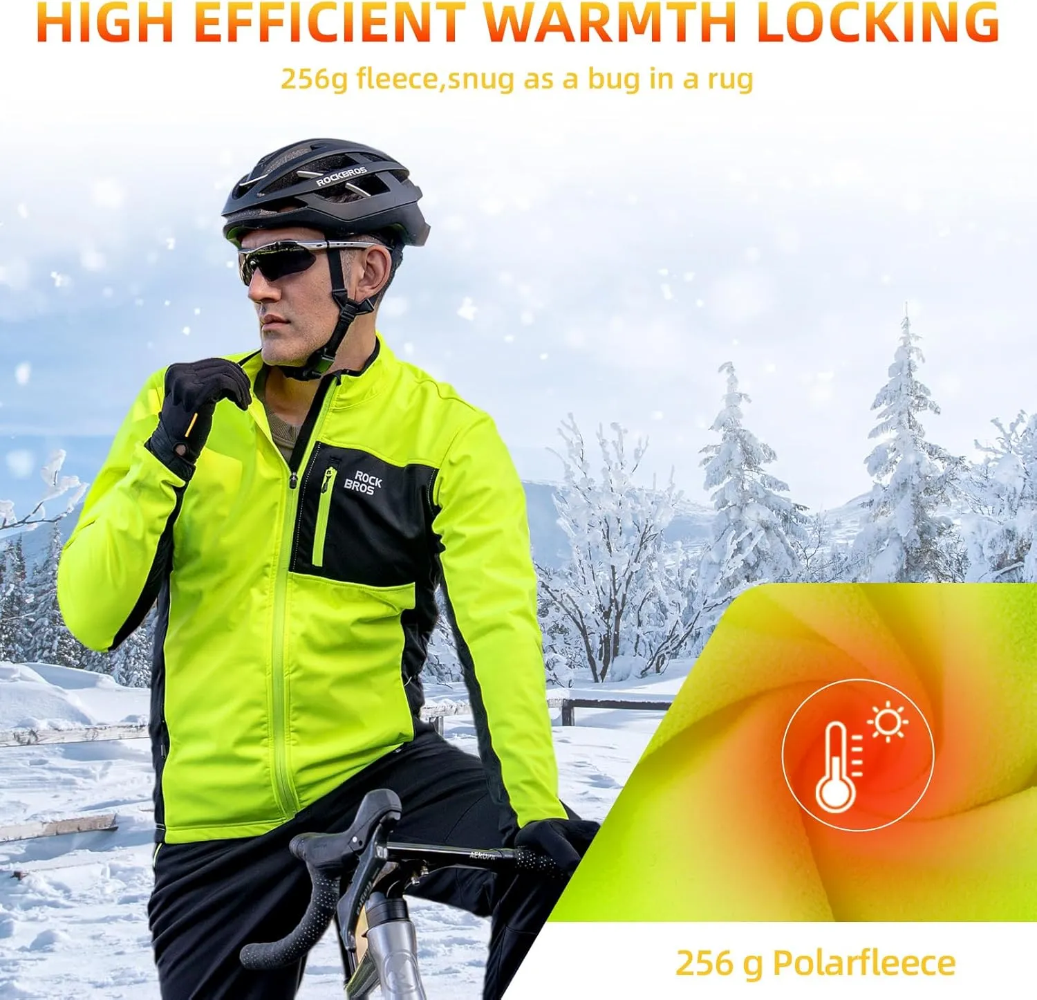 ROCKBROS Cycling Jackets for Men Winter Thermal Bike Jackets Breathable Cycling Windbreaker with 3 Pockets