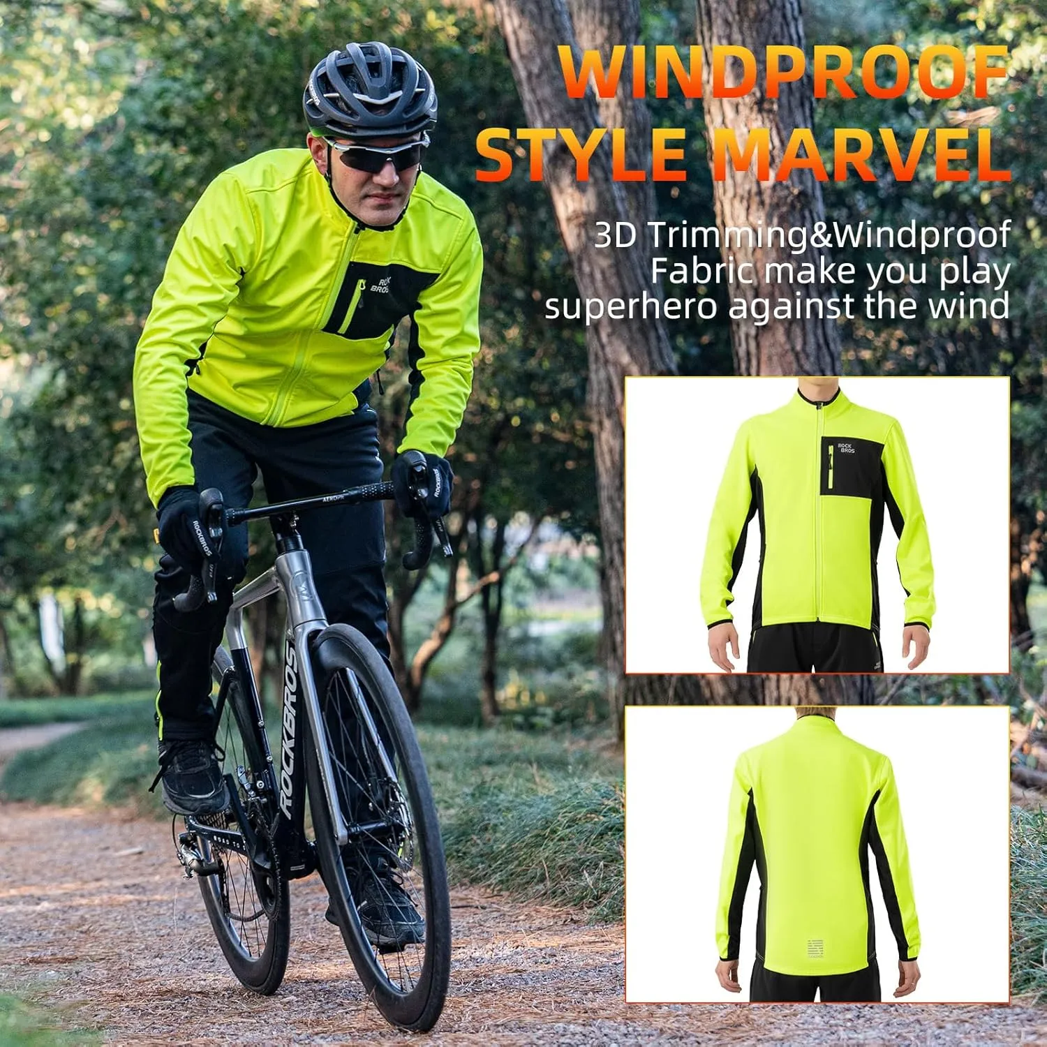 ROCKBROS Cycling Jackets for Men Winter Thermal Bike Jackets Breathable Cycling Windbreaker with 3 Pockets