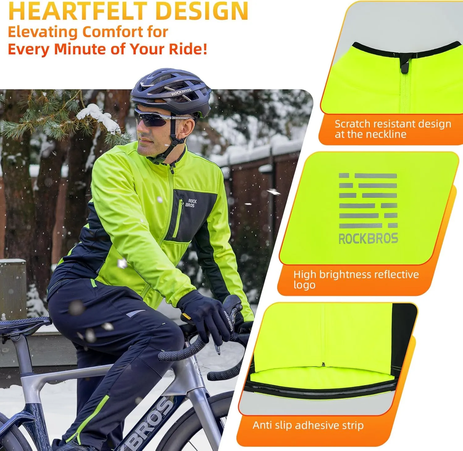 ROCKBROS Cycling Jackets for Men Winter Thermal Bike Jackets Breathable Cycling Windbreaker with 3 Pockets