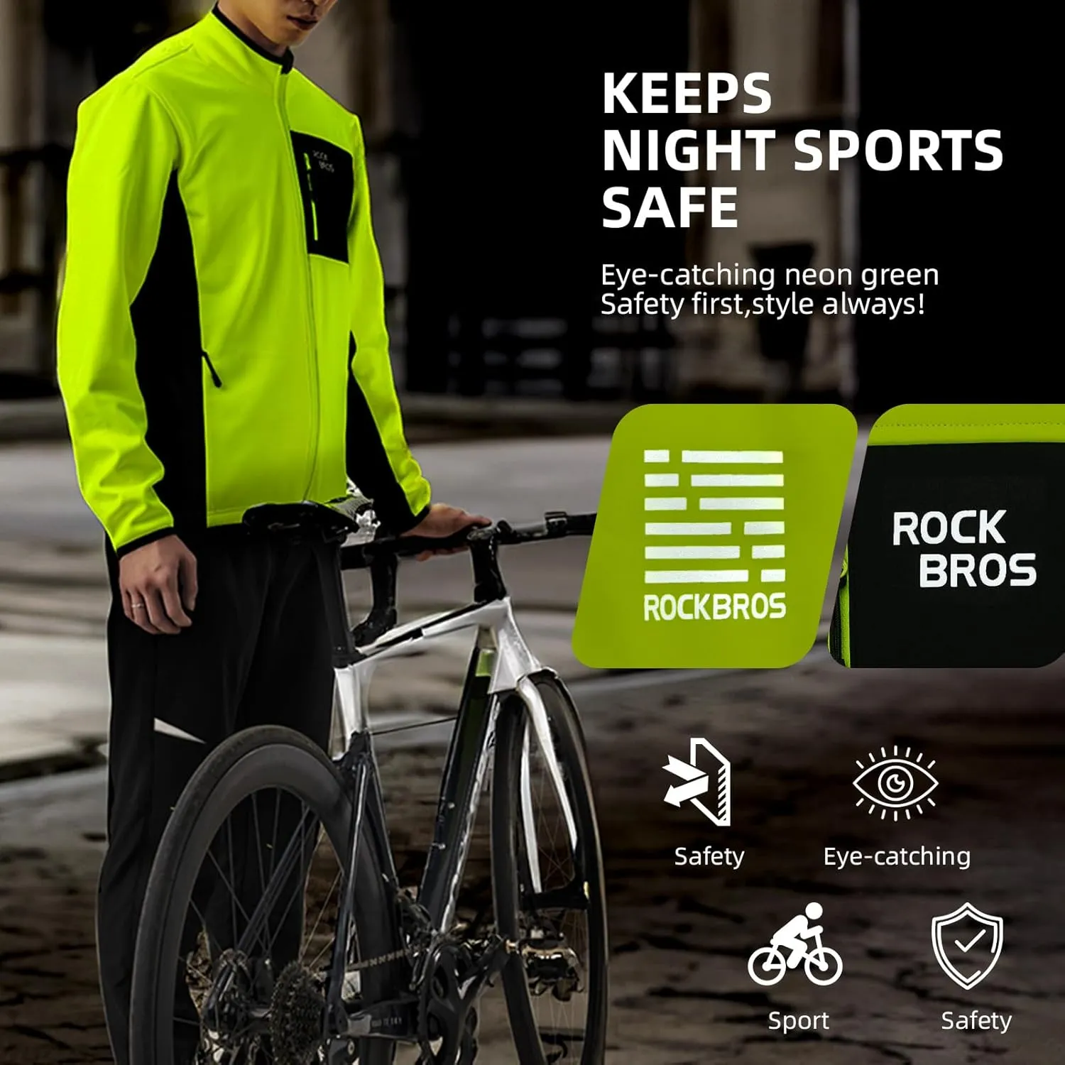 ROCKBROS Cycling Jackets for Men Winter Thermal Bike Jackets Breathable Cycling Windbreaker with 3 Pockets