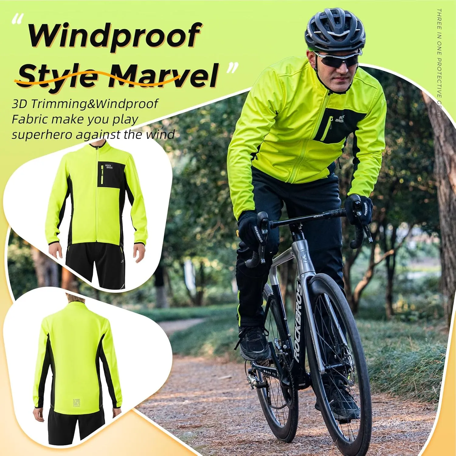 ROCKBROS Cycling Jackets for Men Winter Warm UP Thermal Bike Jackets Breathable Windproof with 3 Pockets
