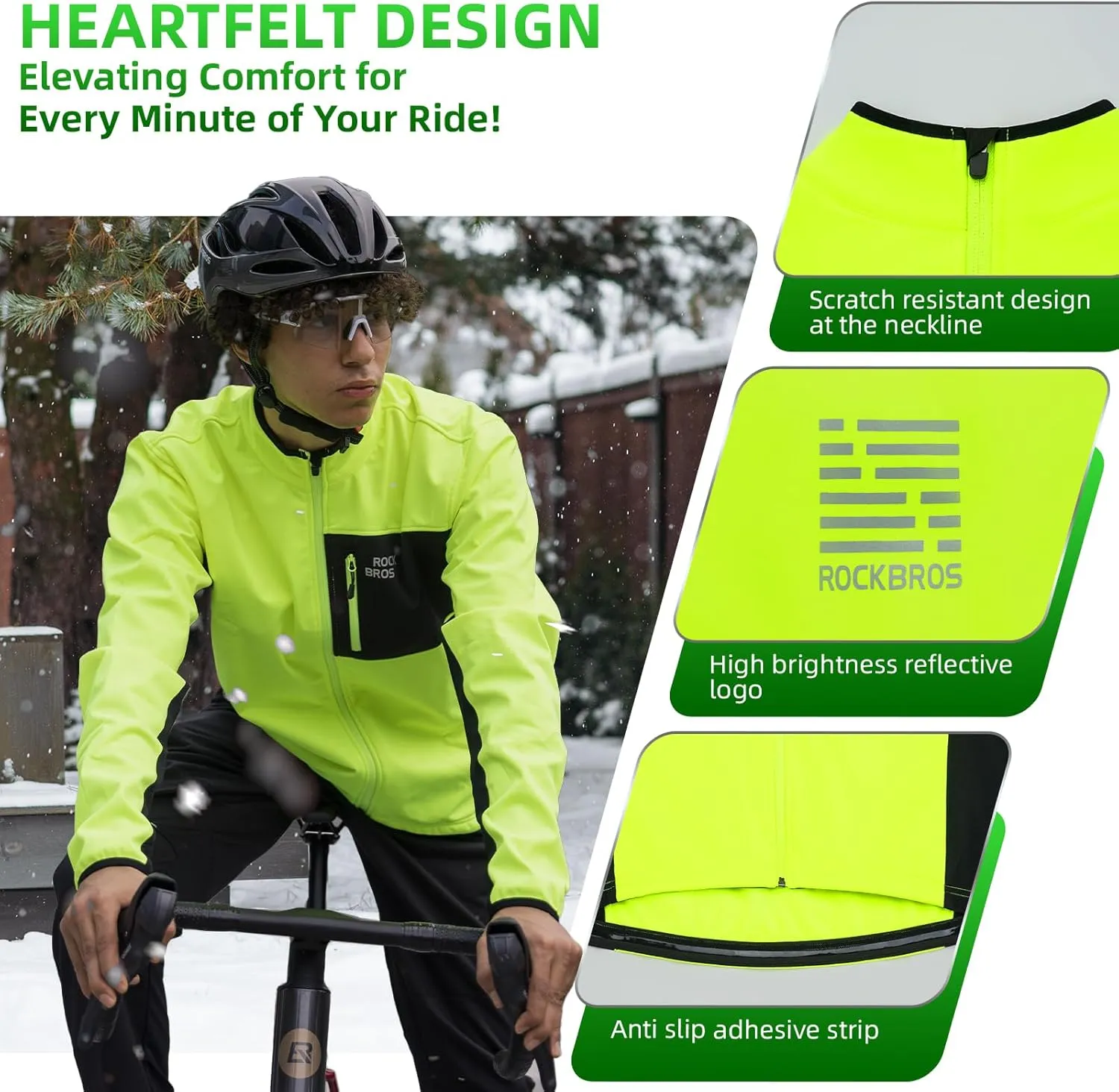 ROCKBROS Cycling Jackets for Men Winter Warm UP Thermal Bike Jackets Breathable Windproof with 3 Pockets