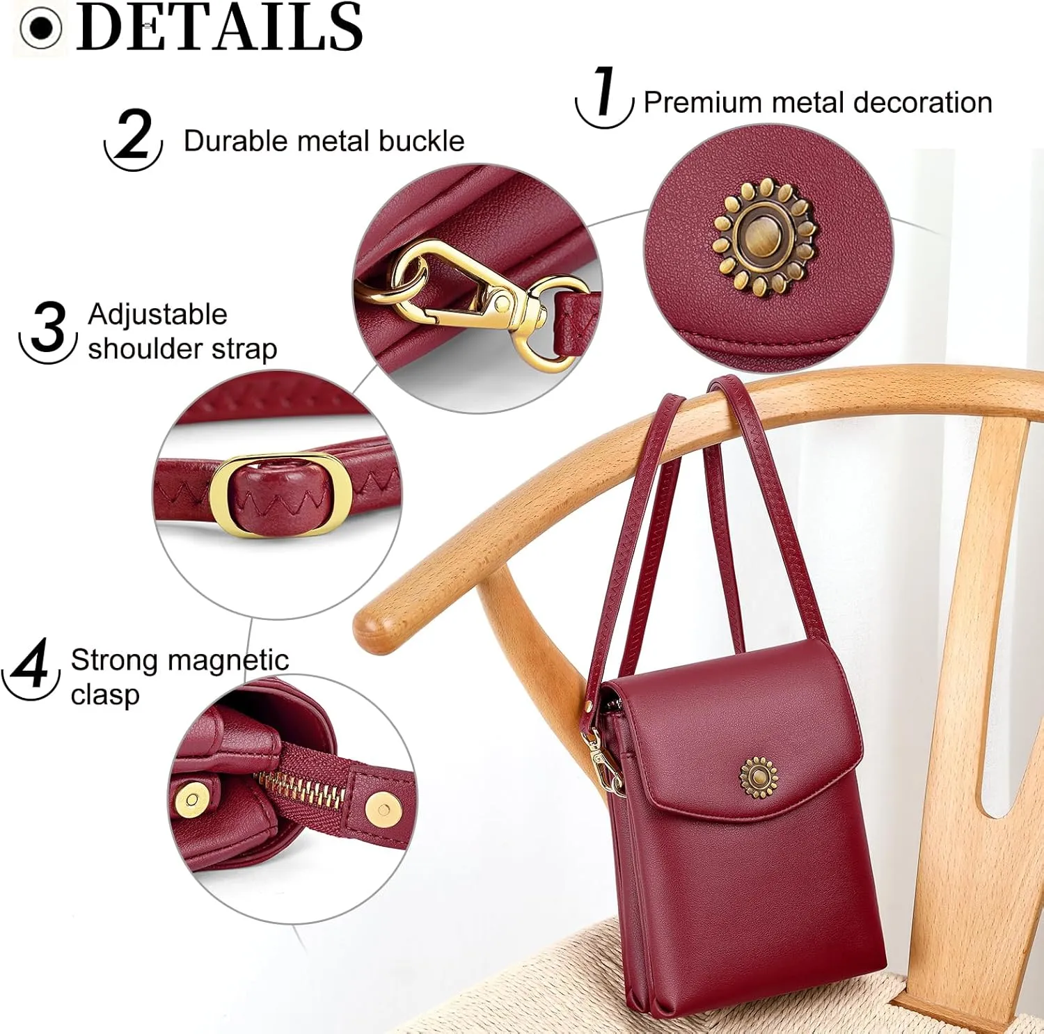 RONSIN Small Crossbody Bags for Women Designer Cell Phone Bag Vegan Leather Wallet Purses Handbags Adjustable Strap