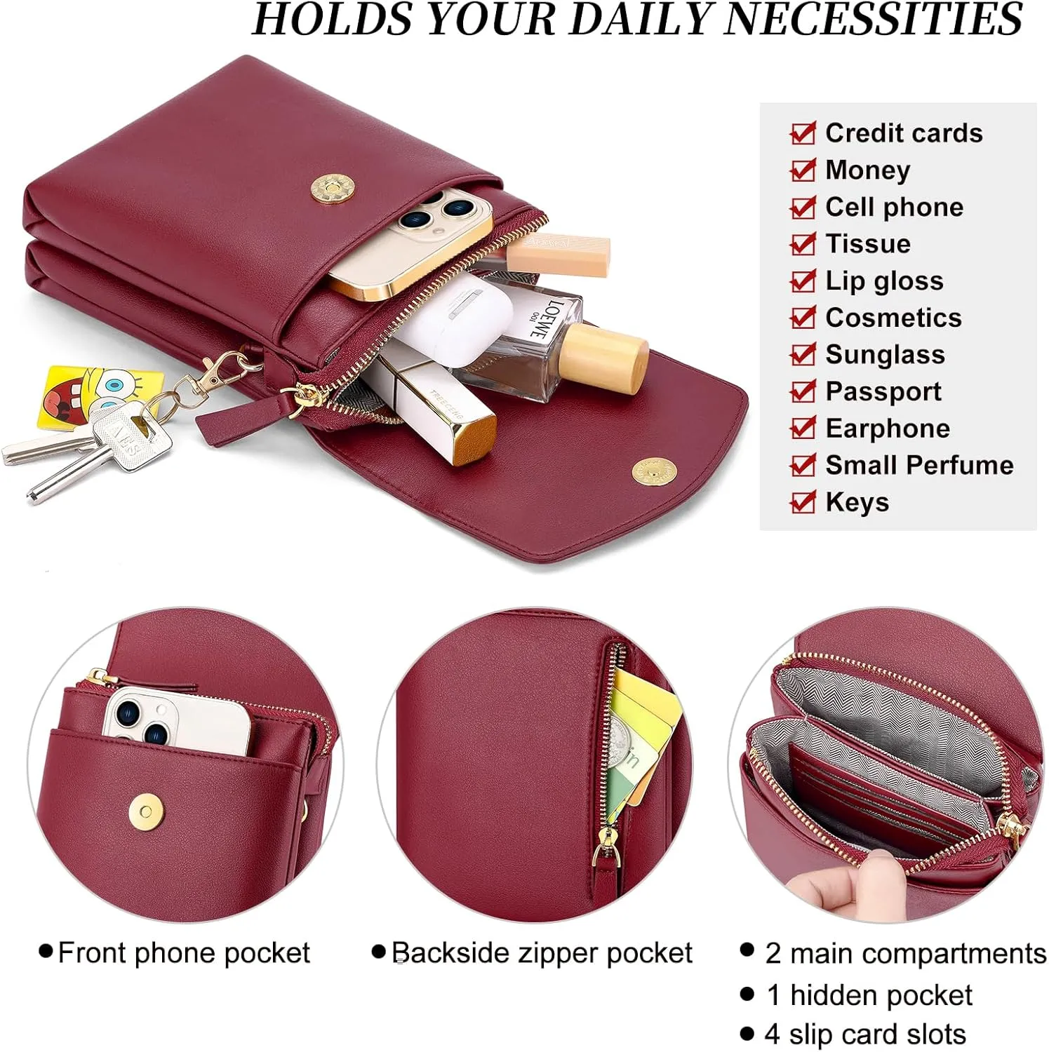 RONSIN Small Crossbody Bags for Women Designer Cell Phone Bag Vegan Leather Wallet Purses Handbags Adjustable Strap