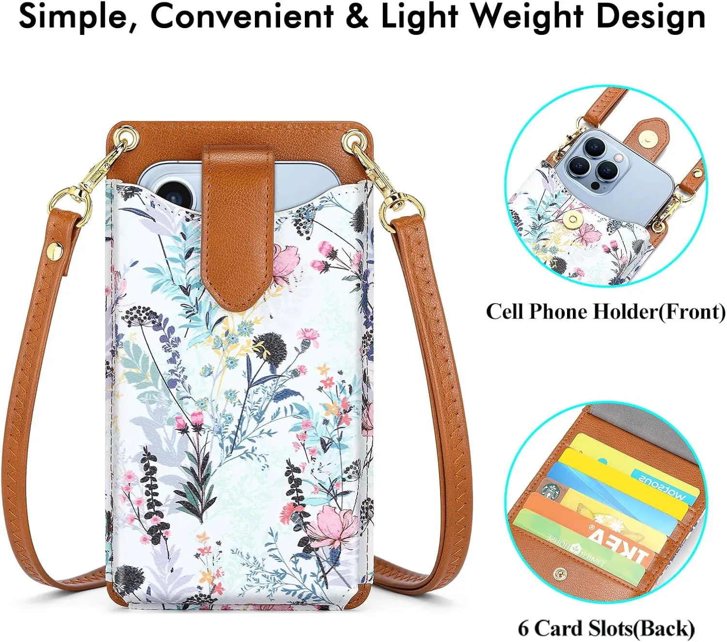 RONSIN Small Crossbody Cell Phone Purse for Women Vegan Leather Crossbody Phone Bag with RFID Card Slots Adjustable Strap