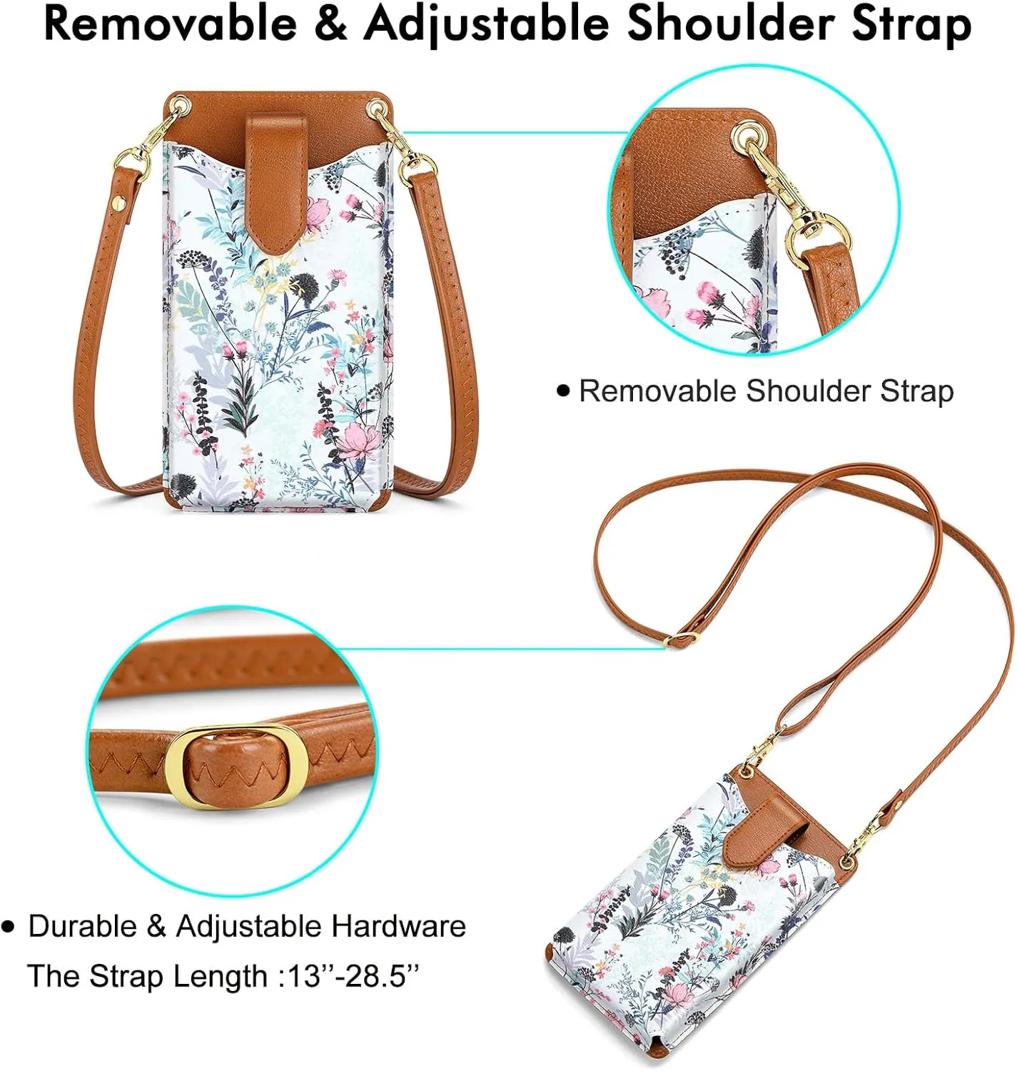 RONSIN Small Crossbody Cell Phone Purse for Women Vegan Leather Crossbody Phone Bag with RFID Card Slots Adjustable Strap