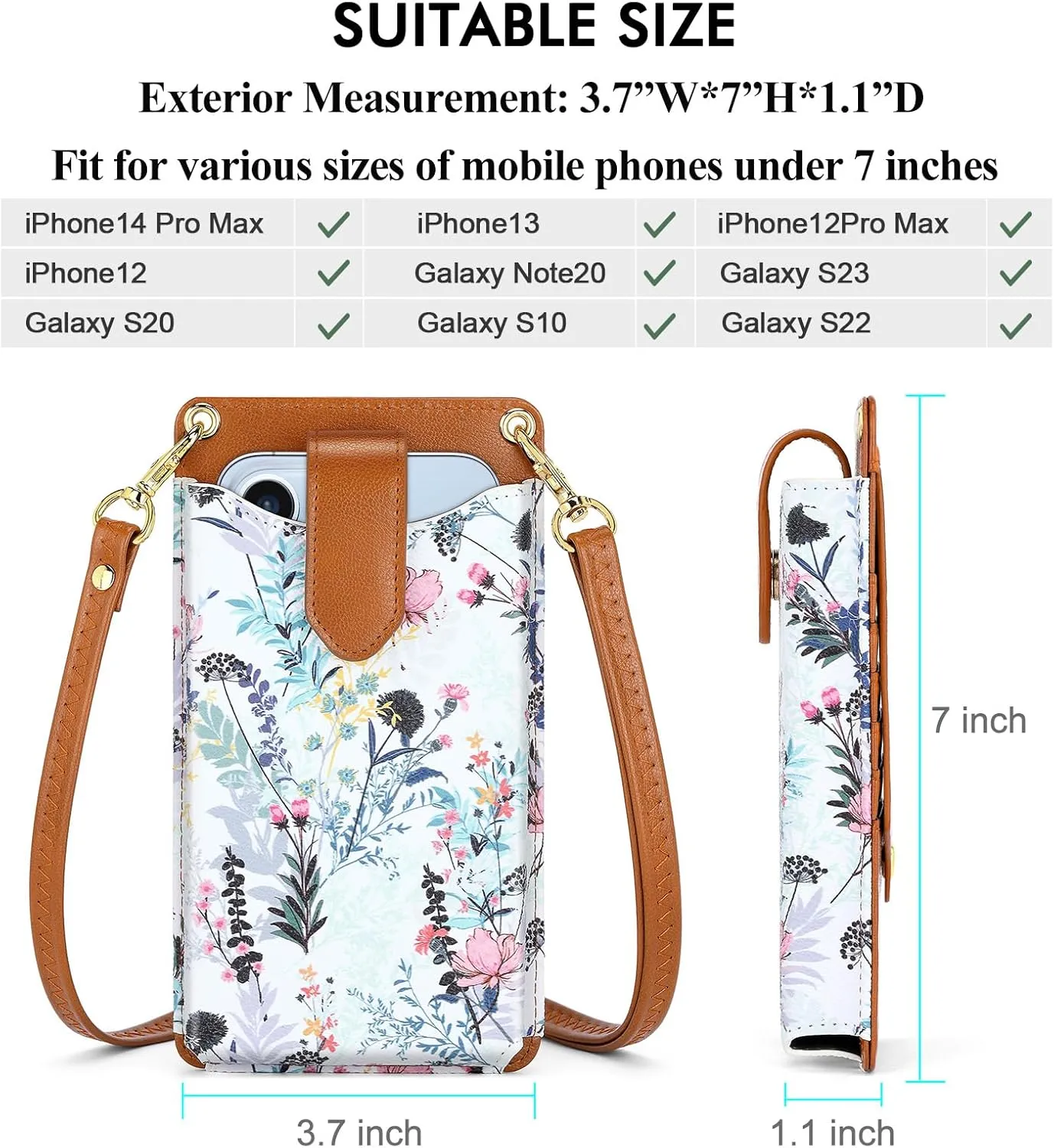 RONSIN Small Crossbody Cell Phone Purse for Women Vegan Leather Crossbody Phone Bag with RFID Card Slots Adjustable Strap