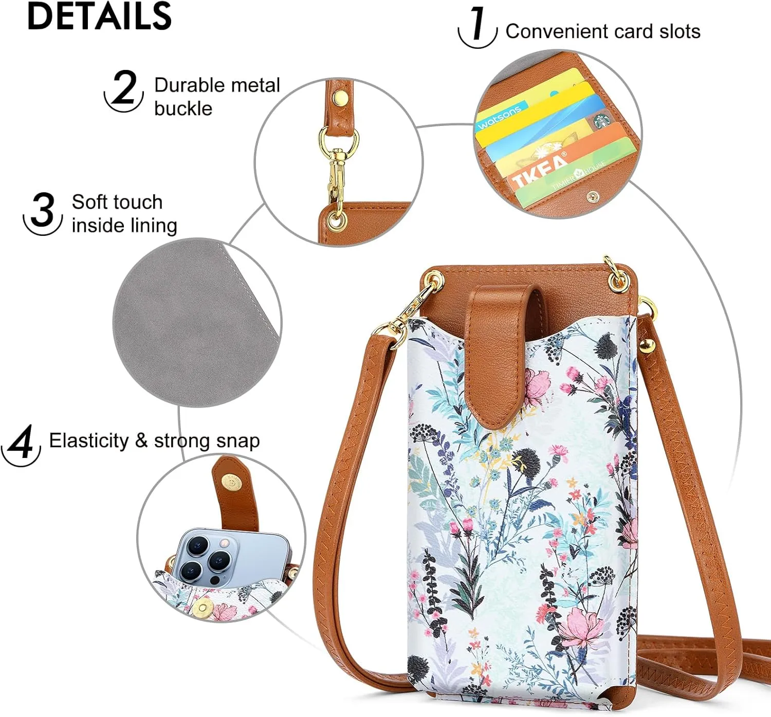 RONSIN Small Crossbody Cell Phone Purse for Women Vegan Leather Crossbody Phone Bag with RFID Card Slots Adjustable Strap