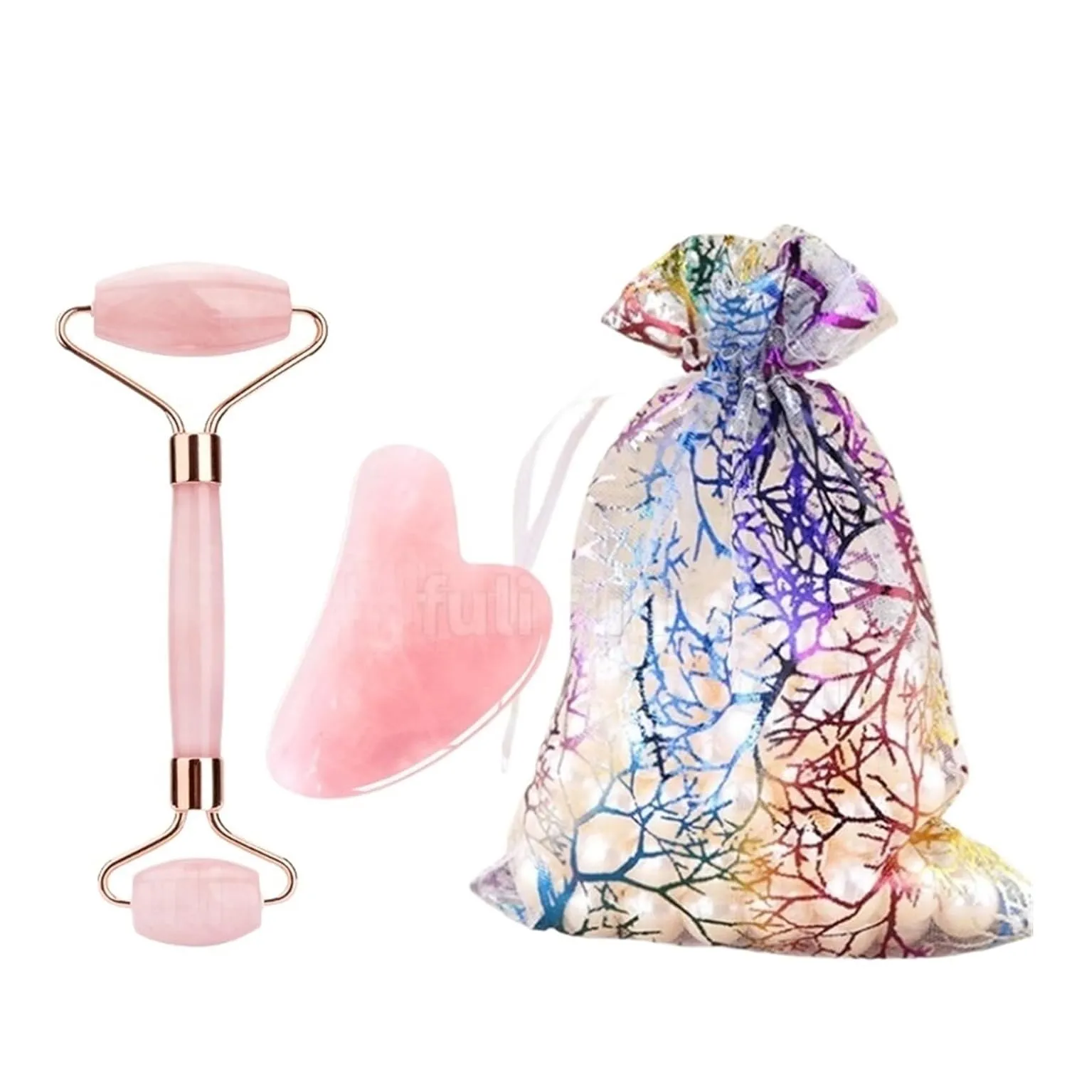 Rose Quartz Jade Roller Gua Sha Set Body Massager Roller Jade Stone Massage Set Face Lifting Beauty Tools(Style e)